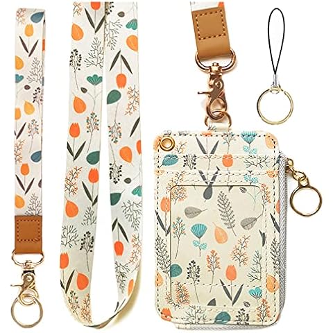 bolimoss Lanyard with Wallet,Zip ID Case with Lanyard,Lanyard Badge Holder,Lanyard Wallet for Women,Fashion Lanyard Wallet, ID Case Wallet with Lanyard（ Light Yellow Gray ） Cover