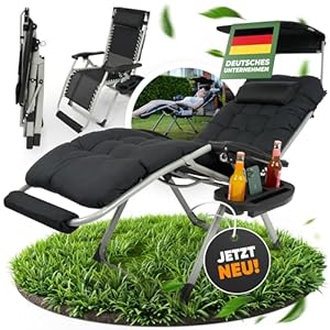 NatureLiving® Sonnenliege Liegestuhl klappbar- Robust, Faltbar & Wetterfest - Gartenliege mit Sonnendach für Garten und Balkon, Klappliege, Balkonliege, Outdoor Liege, Relaxliege, Belastbar 200kg