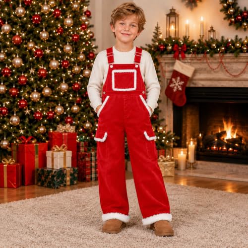 Girls Christmas Corduroy Overalls Fuzzy Trim Wide Leg Xmas Holiday Jumpsuit - image 7