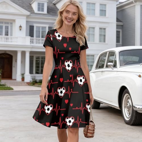Image of AFPANQZ Womens Casual Summer Lightweight Vintage Dress Short Sleeve Midi Dress Knee-Long Luxury Formal Dress