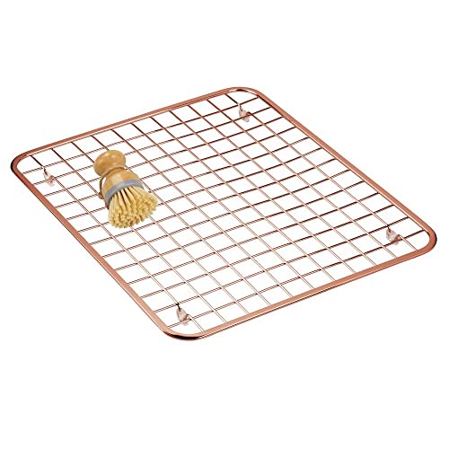 Mdesign Modern Metal Wire Kitchen Sink Metal Dish Drying Rack/Mat - Steel Wire Grid Design - Allows Wine Glasses, Mugs, Bowls And Dishes To Drain In Sink - Copper #TOP3