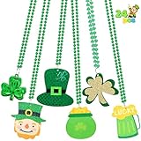 JOYIN 24 Pcs St Patricks Beads Necklaces with 6 Designed Pendants, Green Necklaces Bulk for St. Patrick's Day Carnival Party Favors Decorations Dress Up Accessories, Irish Beer Jewelry Costume