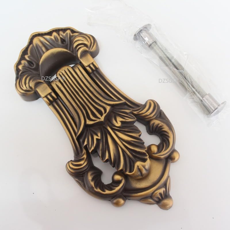 Retro European Carving Door Knocker Zinc Alloy Knock Ring Door Knob Pull Antique Door Knock Handle Furniture Decoration Hardware - (Color: Coffee)