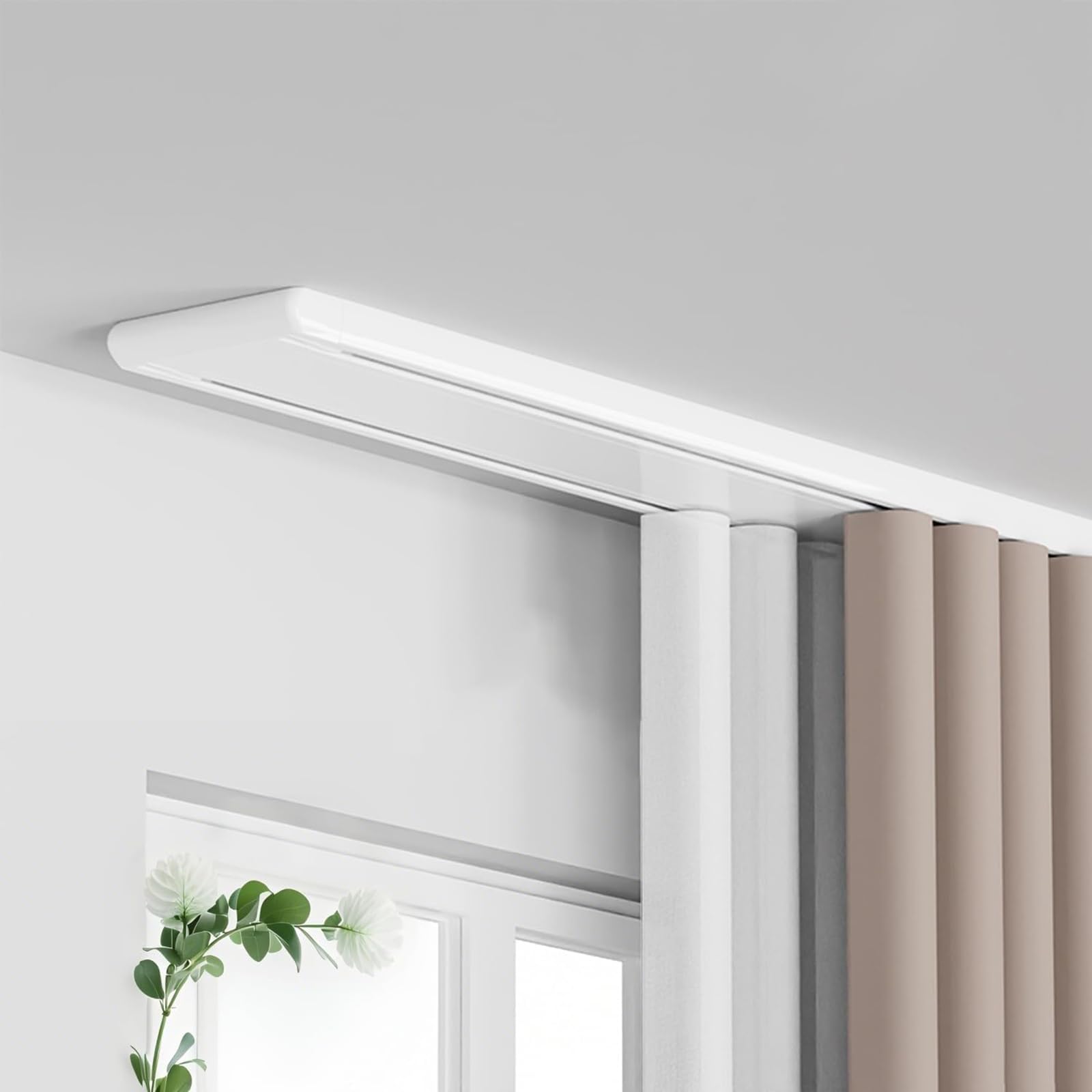 WQPMNYG Silent Heavy Duty Double Curtain Rail Track - 2.7m (8.9ft) Aluminum Curtain Rod for Living Room Bedroom Hospital - Adjustable Window Pole White Color
