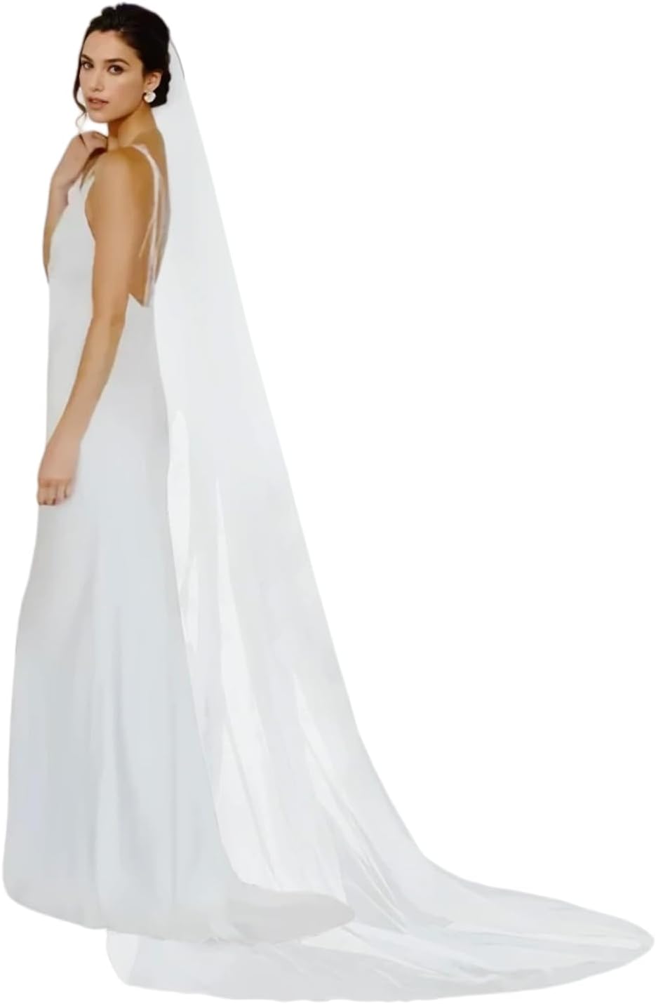 Wedding Veil Pearls and Crystals Beaded Edge 1 Tier Fingertip Length Bridal Veil