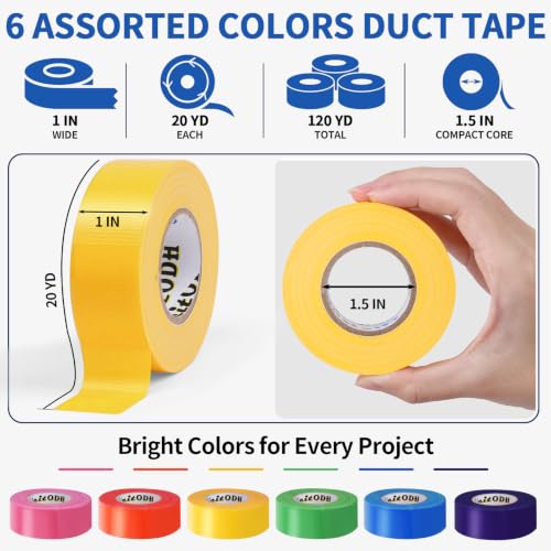 Image of Oleitodh 6 Pack 1 in x 20 yd Rainbow Colored Duct Tape
