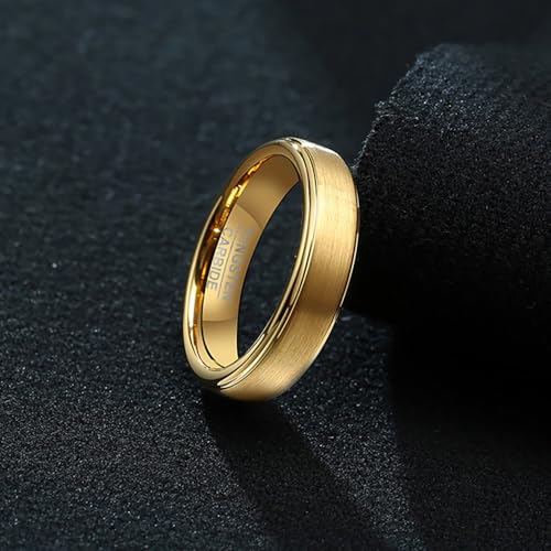 VQYSKO Tungsten Ring for Men, 6mm-8mm Width, Gold, Silver, Matte Brushed Finish, Comfort Fit, Size 6-12 (Gold-6mm, 9.5)