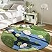 YIHOUSE 4ft Moss Round Area Rug 3D Cute Green Grass Rugs for Bedroom Machine Washable Non-Slip Boho Circle Rug Soft Fluffy Carpet for Living Room Bathroom Shower, Pond