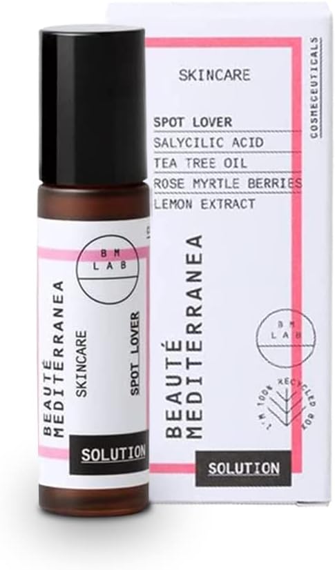 Beauté Mediterranea Roll-on gezichtsbehandeling met salicylzuur – Acne-gevoelige huid en onvolkomenheden Elimineert overtollig talg en zuivert – 100% Veganistisch – 10 ml (Pack van 1) Spot Lover