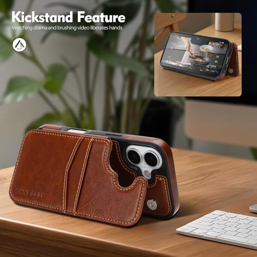 SkyEagle Compatible with Magsafe for iPhone 17 Wallet Case with Card Holder,Women Men Phone Case PU Leather Kickstand Flip Folio Protective Cover Credit Card Slots,for Apple 17 6.3",Brown by SkyEagle - Used condition - Image 6
