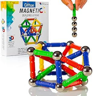 Gifton - Magnetic Building Sticks Blocks STEM Toy Set 30pc  Kids Learning Educational Construction Fidget Magnet Toys Gift For Boys Girls Age 5 6 7 Year Old - Christmas Stocking Fillers (1 Pack)