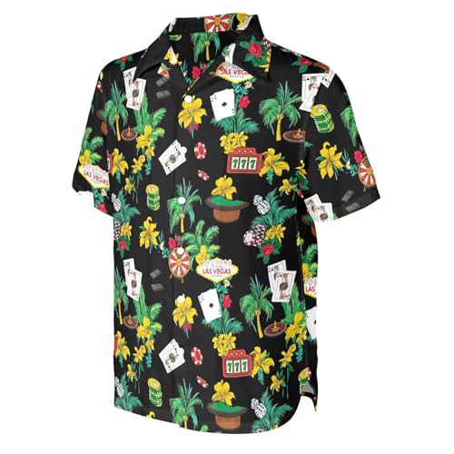 HUGLAZY 4th of July Outfit Funny Hawaiian Shirt for Men Short Sleeve Button Down Shirts Party Outfits, Las Vegas Casino, XXL
