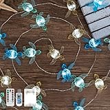 Turtle Decor String Lights, Beach Theme Decorations Lights for Christmas Decorations, Remote 10 ft 30 LEDs with Battery & USB Plug in for Bathroom Bedroom Camping Wedding Birthday Party Gift
