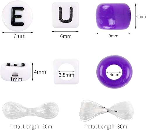 Miniatura 2 de Kit de 4000 cuentas de poni Kandi 2400 piezas de arcoíris y 1600 cuentas de letras, 24 colores de plástico a granel para hacer pulseras, joyería