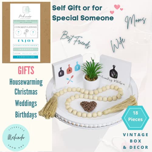 Mahinoko 18 PCs incl 17 Tiered Tray Decor Items Mini & Farmhouse Decor Box - Best House Warming Gifts New Home Women - 2 Tier Tray Decor Items for Women - Mom Birthday Gifts for Women - Image 4