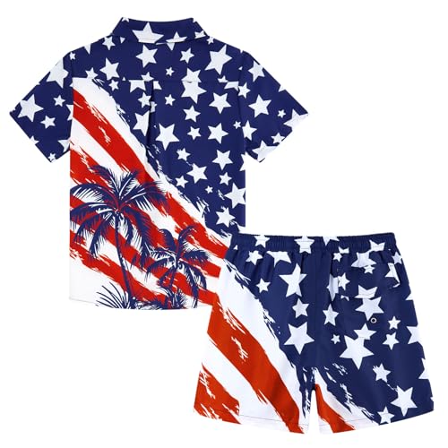 Image of UNICOMIDEA Boys 4th of July Outfits Kids Patriotic Independence Day Tropical Short Sets for 5-12 Years