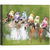 SIGNWIN Canvas Wall Art A Collection of Multicolor Baby Birds on Trees Branch Birds Wilderness Oil Painting Realism Contemporary Colorful for Living Room, Bedroom, Office - 12x18 inches