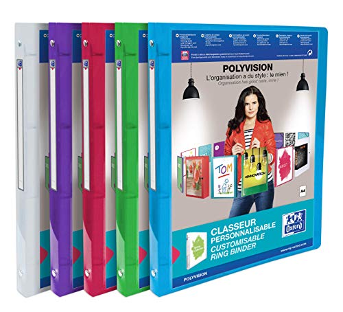 Oxford Ringbuch A4, polyvision, 4 Ringe, 2 cm Rücken, 5 Farben, 12 Stück