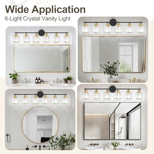 Image of Modern Black Gold Crystal Bathroom Light Fixtures,6-Light