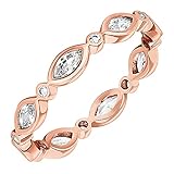 PAVOI 14K Rose Gold Plated Cubic Zirconia Stackable Ring | Marquise Eternity Band for Women | Plated...