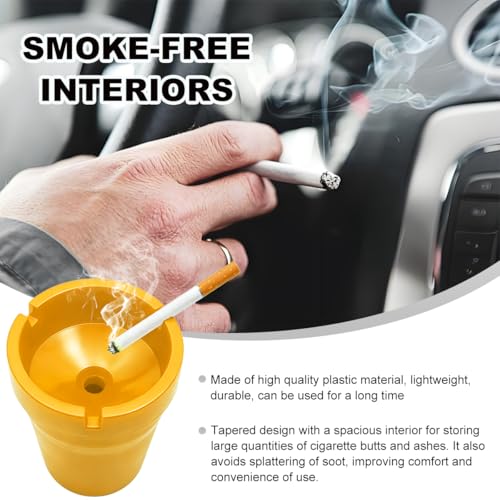 Image of Ohleats Car Ashtray, Smokeless Smellproof Windproof Self-Extinguishing Auto Ashtray, Portable Mini Vehicle Cigarette Trash Can Fits Most Cup Holder for Home Office, Car Accessories (Yellow)