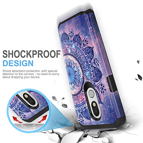 Tjs Phone Case Compatible With Lg Stylo 5/Lg Stylo 5 Plus/Lg Stylo 5V/Lg Stylo 5X [Full Coverage Tempered Glass Screen Protector] Dual Layer Hybrid Shockproof Protection Impact Cover (Mandala) #TOP2
