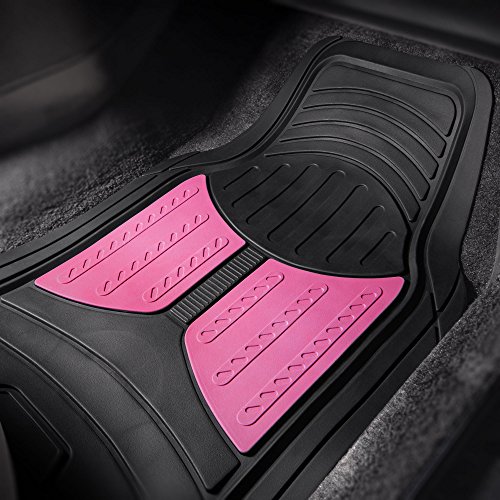 Image of FH Group Automotive Floor Mats - Heavy-Duty Monster Eye Rubber for Cars, Universal Fit Full Set, Climaproof Mats, Trimmable Most Sedan, SUV, Truck Pink