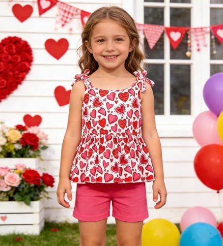 Image of Toddler Girls Clothes Summer Short Set Outfit Tie Knot Shoulder Sleeveless Ruffle Tops and Shorts 2PC Clothing Set