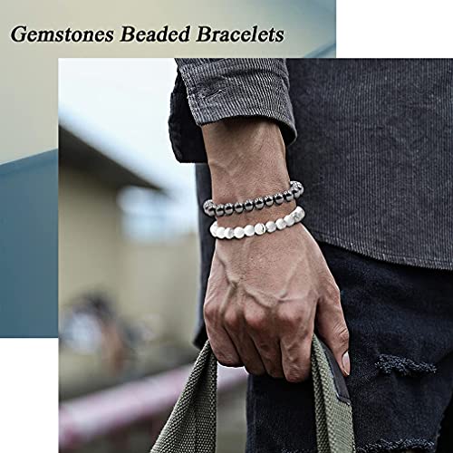 Jewdreamer 12Pcs Natural Stone Beaded Bracelets for Women Men Semi-Precious Gemstones Bracelets Crystal Beaded Bracelet Unisex Adjustable Stretch Bracelets 8MM - Image 5