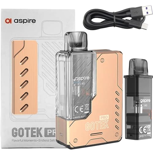 Aspire Gotek Pro Vape Kit [Rose Gold] - 1500mAh Battery 16W Output Type-C Fast Charge Adjustable Airflow Draw Activated Pod Kit Compatible with Aspire Gotek X Pods - Refillable Pods No Nicotine
