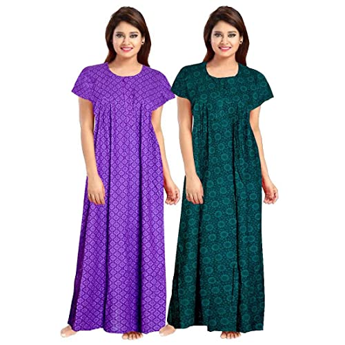 Image of Nighty for Women Cotton Printed Maxi Gown Ankle Length Nighty Night Dress Gown for Women Maxi - Free Size (Pack of 2)