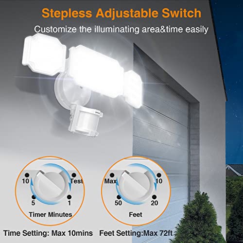 Lepower 48W Led Security Lights, 5200Lm Motion Sensor Flood Lights Outdoor, Motion Detector Flood Light With Adjustable 72Ft &Time Setting, 3 Head Flood Light For Outside Garage, Yard, Porch, Entryway #TOP7