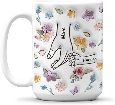 Wrappiness You Hold Our Hands Also Our Hearts Personalized Mug 3D Inflated Effect Printed - Custom Mug for Family With Kids Names -Personalized Mothers Day Gifts -Custom Gifts for Mom, Nana