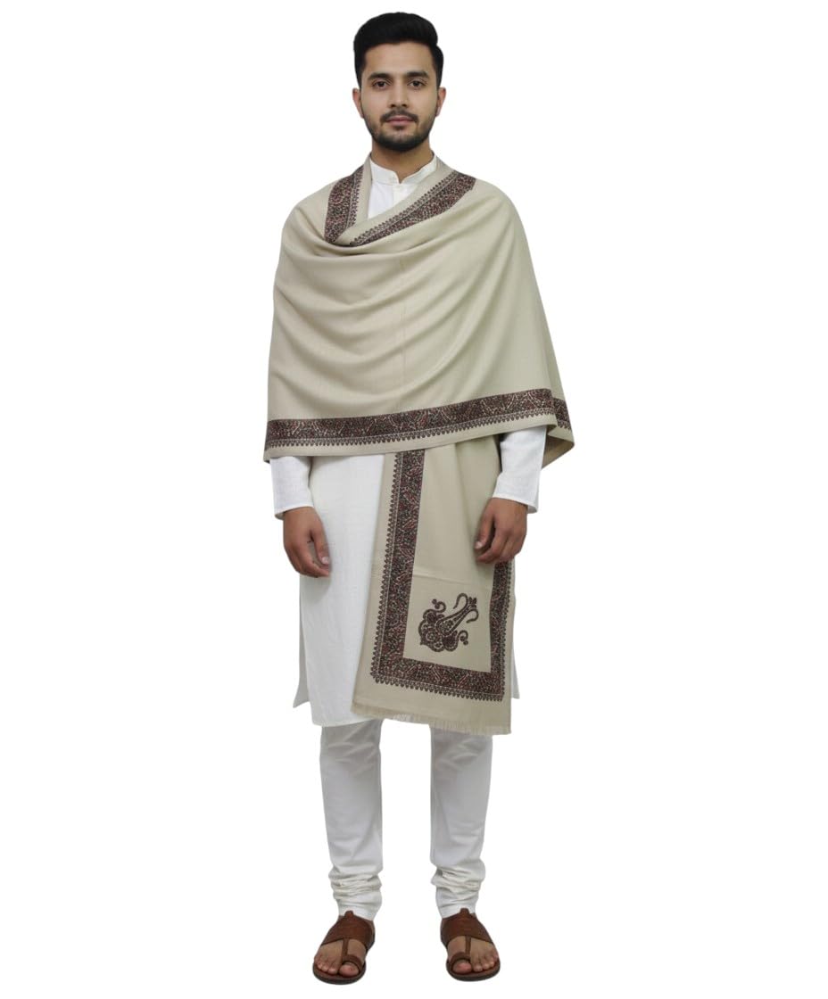 Cream Wool Printed Men's Shawl KA-SWL-49-image-6
