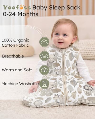 Image of Yoofoss Baby Sleep Sack 6-12 Months, 1.5 Tog Baby Wearable Blanket with 2-Way Zipper, 100% Cotton Organic Fabric Winter Infant Sleeping Sack, Warm Soft Comfy
