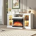 59 Inch TV Stand with 24 Inch 3 Sided Glass Electric Fireplace, 750W/1500W for Max 65 Inch TVs with 2 Tier Storage and 2 Door Glass Cabinet