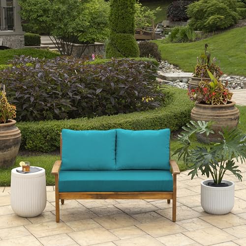 Image of Arden Outdoor Loveseat Cushion Set, 48 x 24, Rain-Proof, Fade Resistant, Cushion Set for Couch, Bench, and Swing Lake Blue Leala