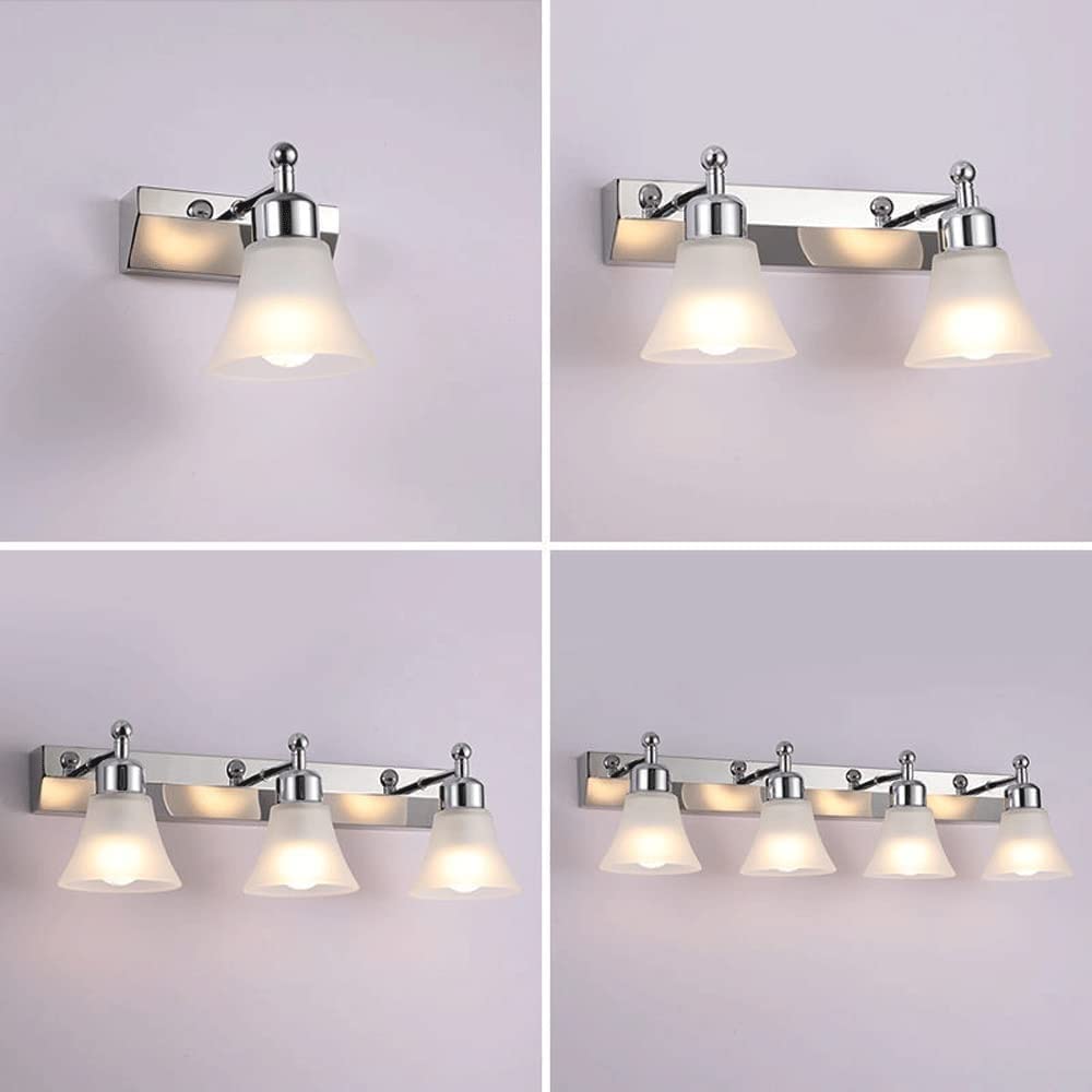 lámparas de pared, Aplique de pared LED con espejo, pantalla cristal esmerilado, casquillo E14, luz for baño, aplique acero inoxidable plateado, varios tamaños(2lihjt)