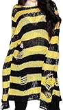 Vinsekep Women's Punk Gothic Sweater See Through Hole Ripped Striped Long Knit Pullover Dress Sweaters Shirt Black Yellow Oversize OneSize