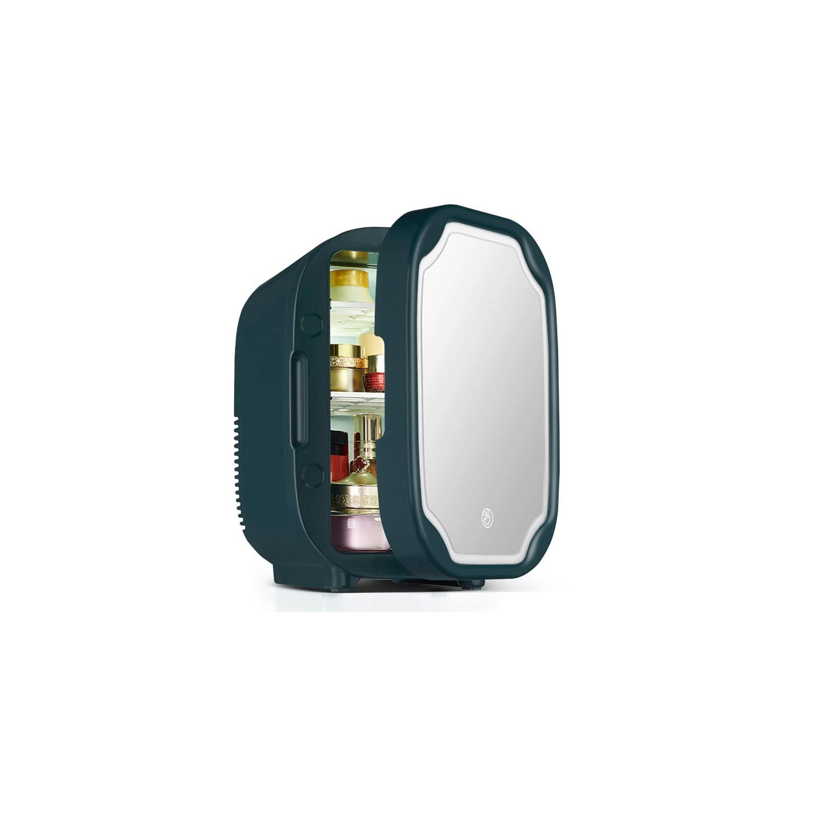 Mini refrigerador verde con luz LED portátil para cosméticos y coche 6