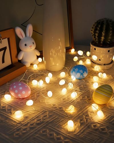 AdalyRoma Guirlande Lumineuse de Pâques, 3.2M 40LEDDécoration de Pâques,petite forme d'œuf,Batterie Opération, Convient pour la décoration intérieure et...