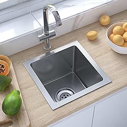 Fregadero Pequeño Camper Festnight Fregadero Cocina un Seno, 30 x 30 x 20 cm, con Residuos Cesta Colador