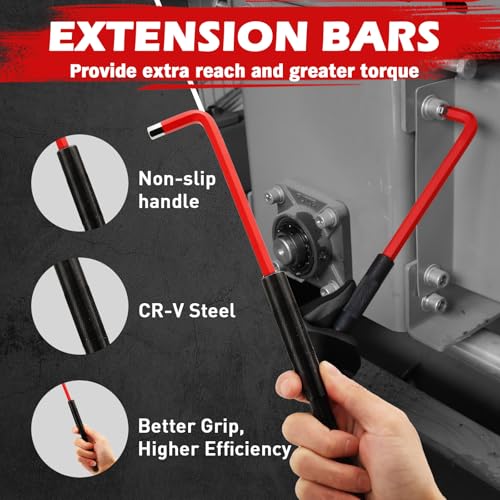 SEDY 30-Piece Long Arm Ball End L-Hex & Torx Key Set with Grip Handle, Ultimate Hex Key Wrench Set with T-Handle and Extension Bars, SAE 1/16" to 3/8", Metric 1.5mm to 10mm, Torx T10 to T50