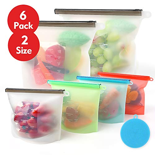 LBLA Bolsas de Silicona Reutilizables, Reutilizables Envase de Preservación, 6 Paquetes Bolsas para Almacenar Sándwiches Verduras Frutas Carne Leche Sopa