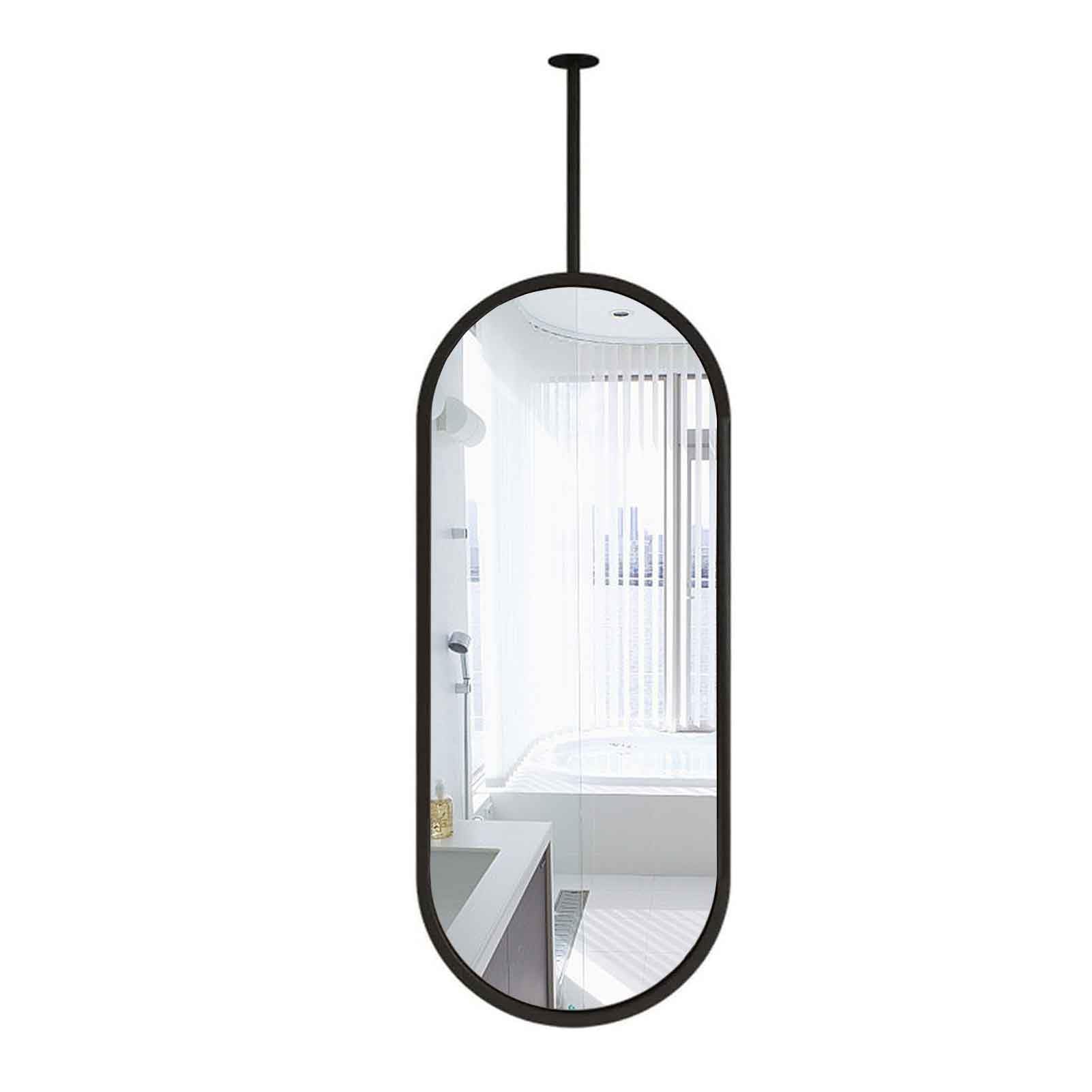 BKSXSOP Ceiling Mount Mirrors Suspend Black Metal Oval Framed and Hanging Rod Mirror for Bathrooms Living Room Entrance Store Hotel - rod Can Be Customised(60cmx100cm)