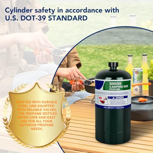Sondiko Propane Tank 2 Pack, High Purity 1LB Propane Cylinder Tank 16 oz, Factory Prefilled and DOT Compliant, Premium Propane to Broil Sous Vide for Welding Brazing Soldering - Thumbnail 6