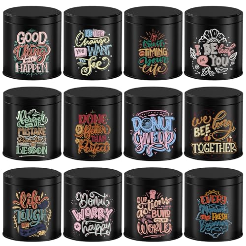 Nexuraze 10oz Empty Candle Tins with Inspirational Quote Printed for Making Candles with Lids & Warning Label Printed on Can Bottom (Black & Colorful)