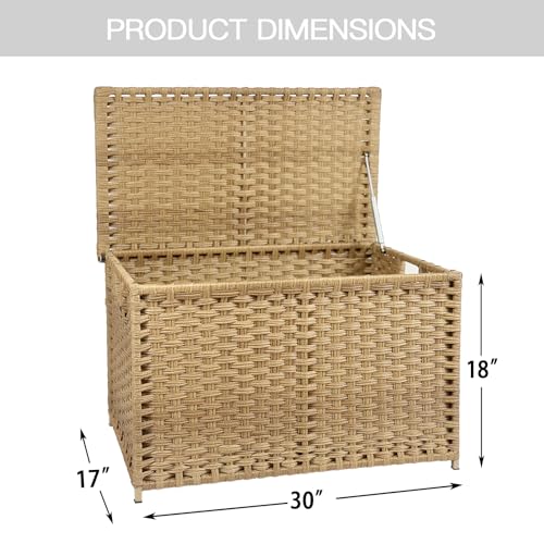 Image of Wicker Storage Trunk, 30 x 17 x 18 inches, 160L(42.3 Gallon), Handwoven Wicker Chest with Stay-Open Lid, Metal Frame, Easy to Assemble, Supports 200 lbs, Rural Natural