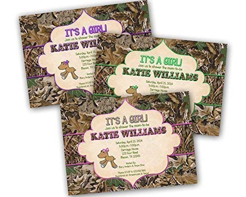 pink camo baby shower invitations