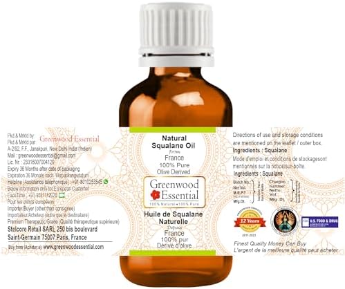 Greenwood Essential Pure Natural Squalane Oil (derived from Olives) Natural Therapeutic Grade for Hair, Skin & Aromatherapy 50ml (1.69 oz) image 5